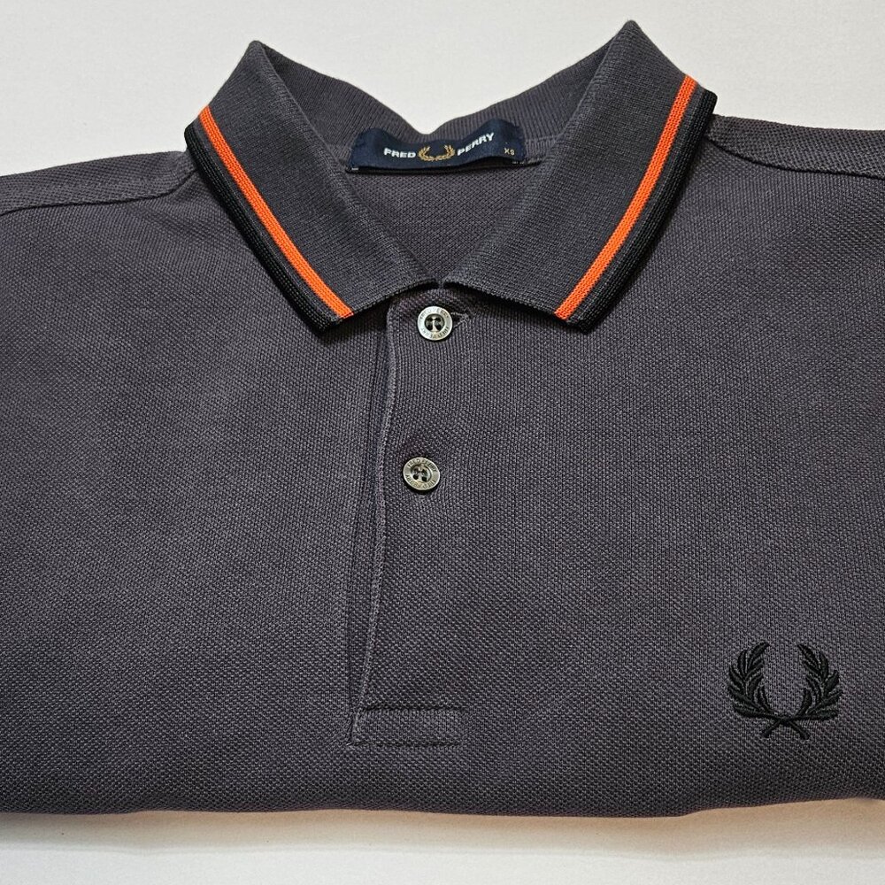 Fred Perry Men Twin Tipped Polo Shirt M3600 Grey-Blue (491) w Orange & Black XS